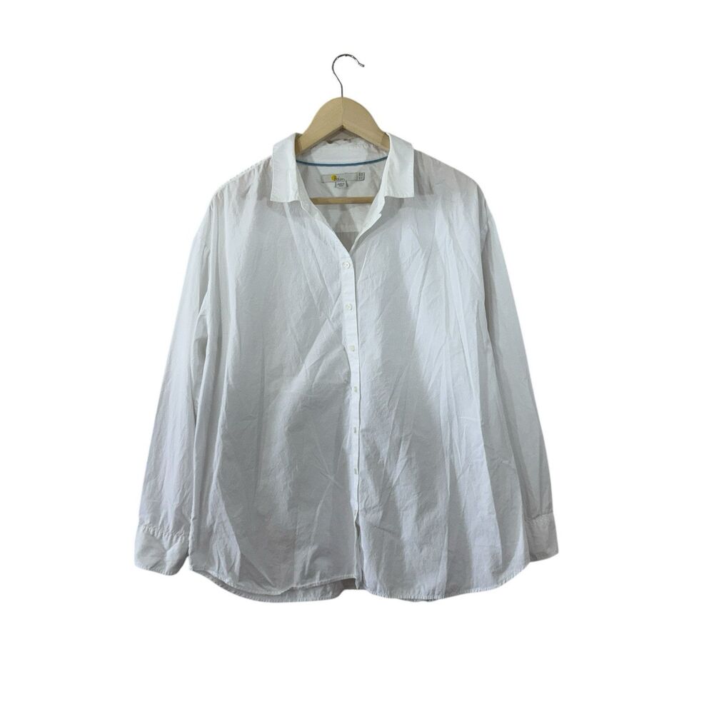 Boden 12 R Button Front Shirt White Long Sleeve Cotton Classic Womens